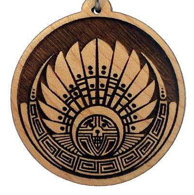 Mayan Headdress Pendant Carved in Wood