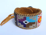 Beaded Chakana Incan Cross, Sun and Moon Cuff Bracelet on Deer Hide