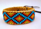 Roads Intertwined, Native American Inspired Beaded Bracelet On Deer Hide