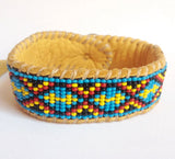 Two Directions, Native American Inspired Beaded Bracelet on Deer Hide