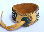 Beaded Chakana Incan Cross, Sun and Moon Cuff Bracelet on Deer Hide